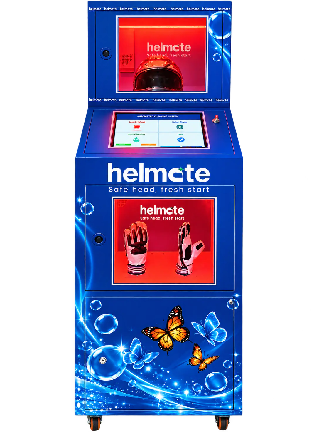 Studio render of the Helmate dual-chamber unit, front on