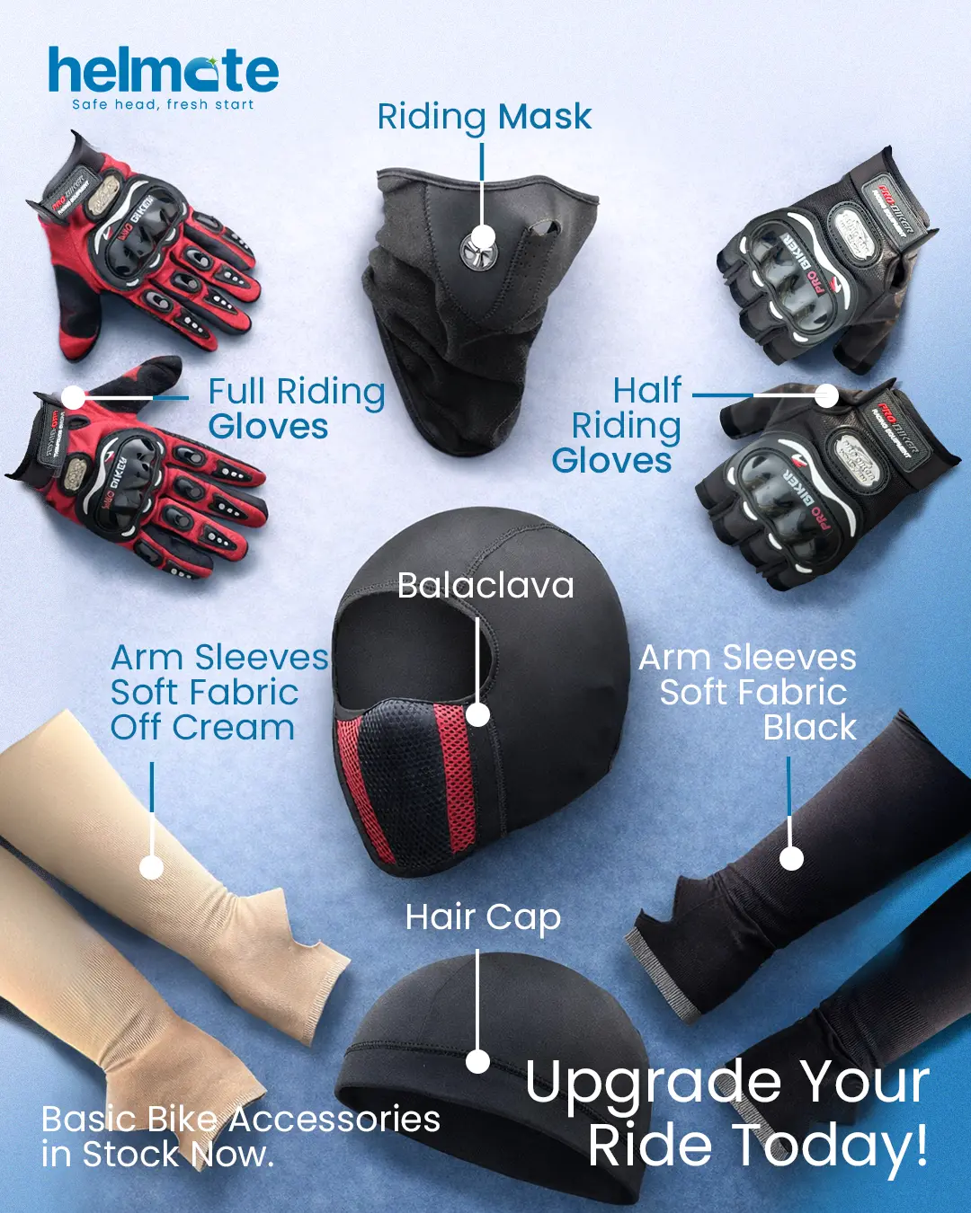 Helmets and riding gear on display at the Helmate counter